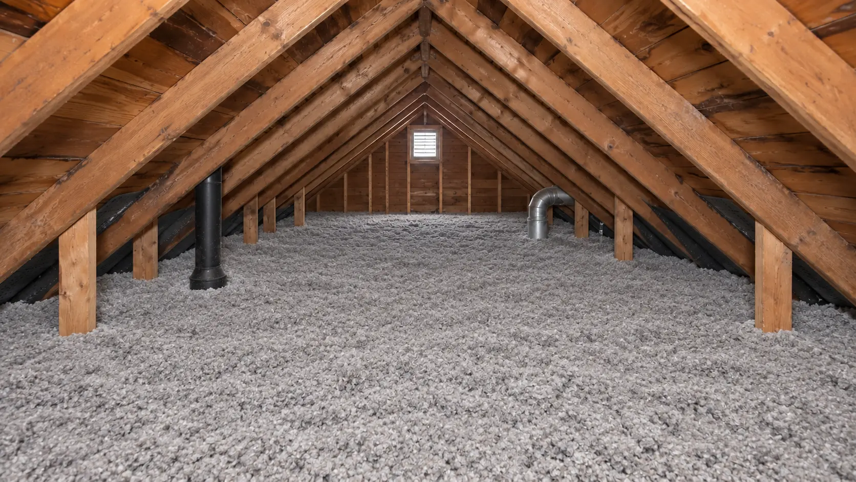 The same attic after a professionally installed layer of blown cellulose insulation